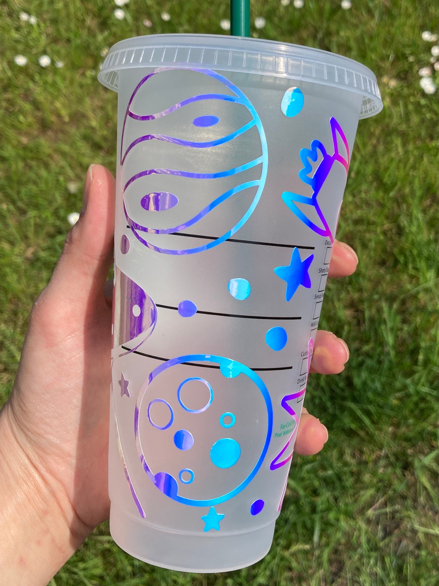 Custom Starbucks inspired reusable cold cup tumbler with straw - holographic space alien design