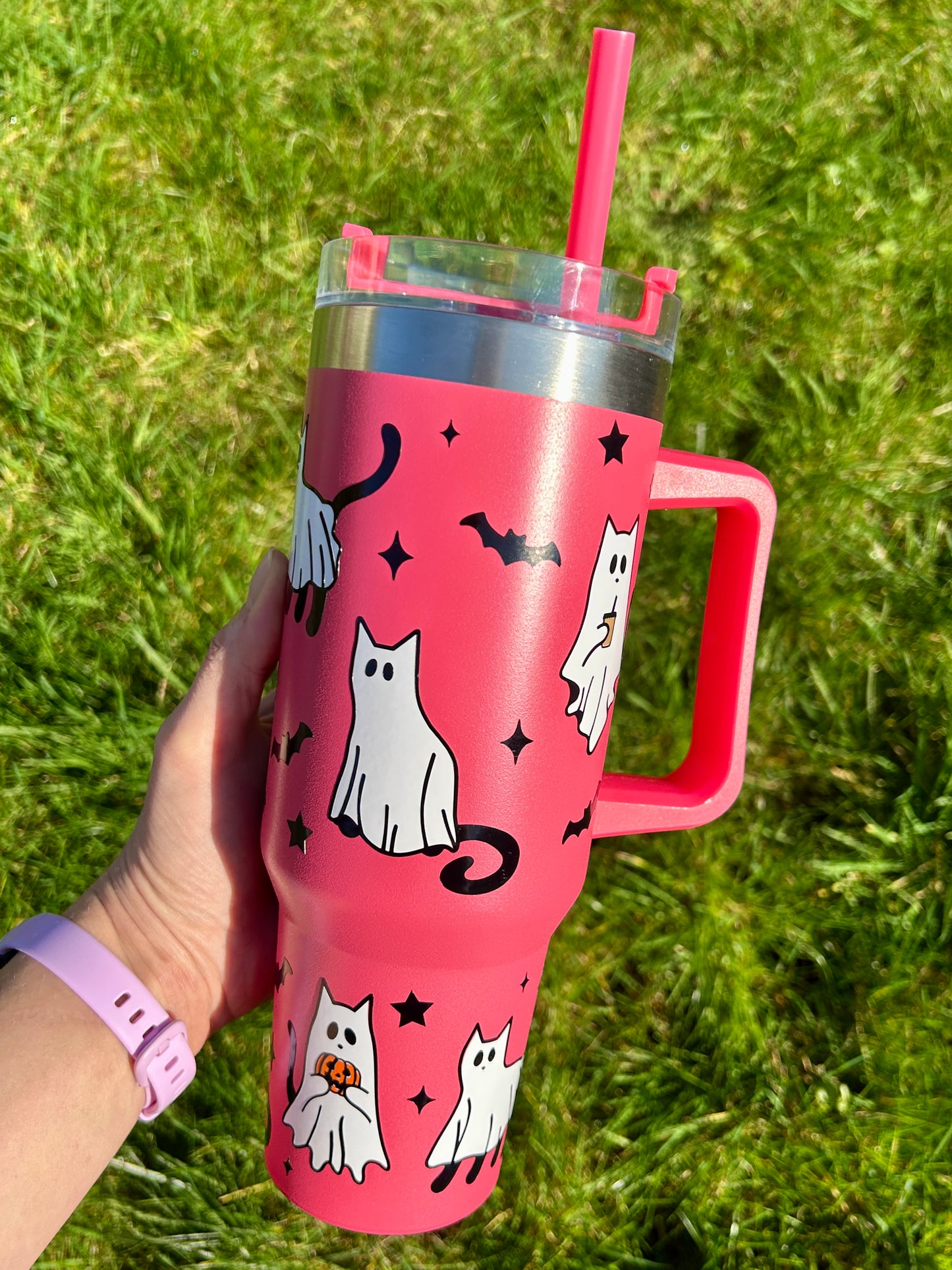 Ghost cats & bats - Pink - 40oz tumbler