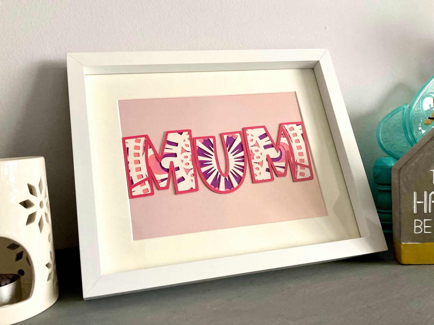 Multi layer Mum mandala paper cut in white frame