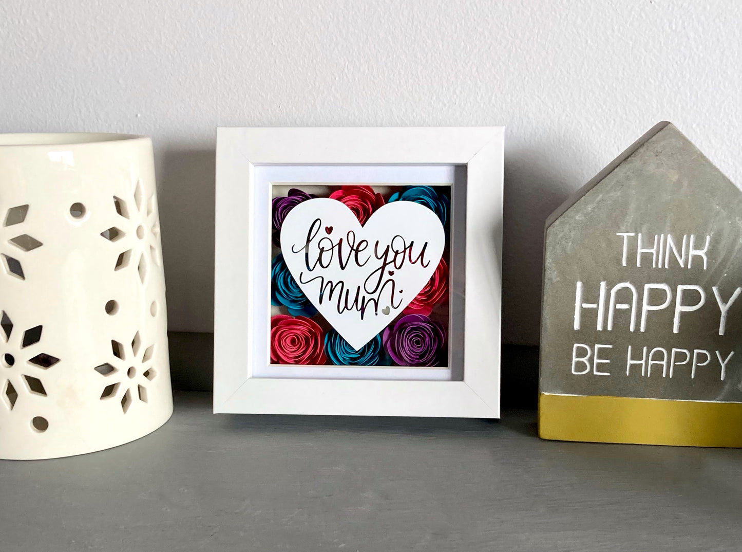 Paper flower shadow box with optional custom message (small) mothers day