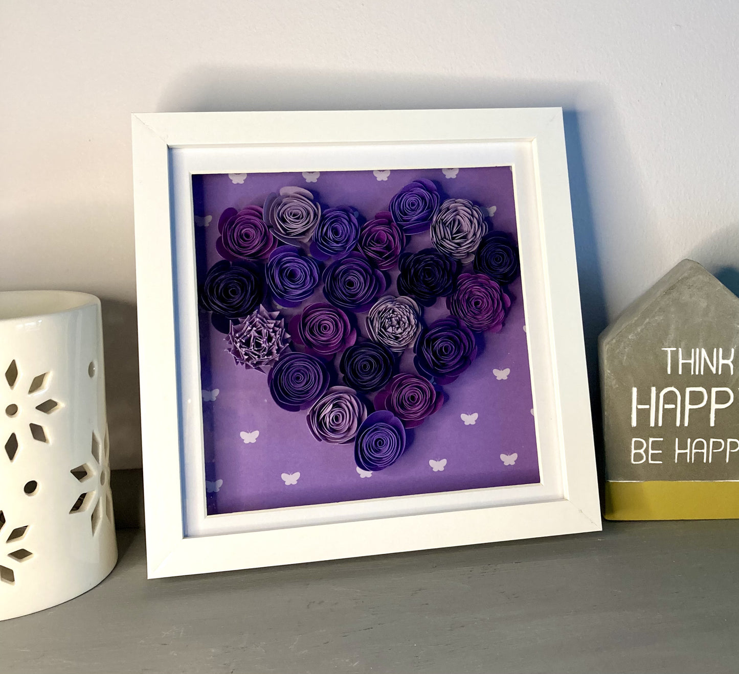 Paper flower heart shadow box with optional custom message (medium frame)