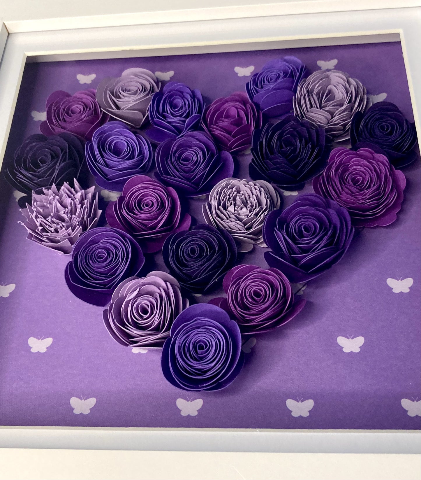 Paper flower heart shadow box with optional custom message (medium frame)
