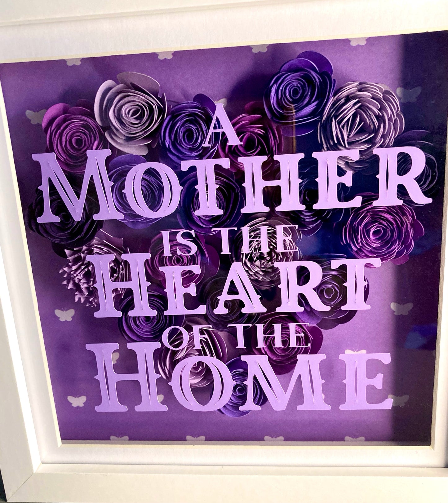 Paper flower heart shadow box with optional custom message (medium frame)