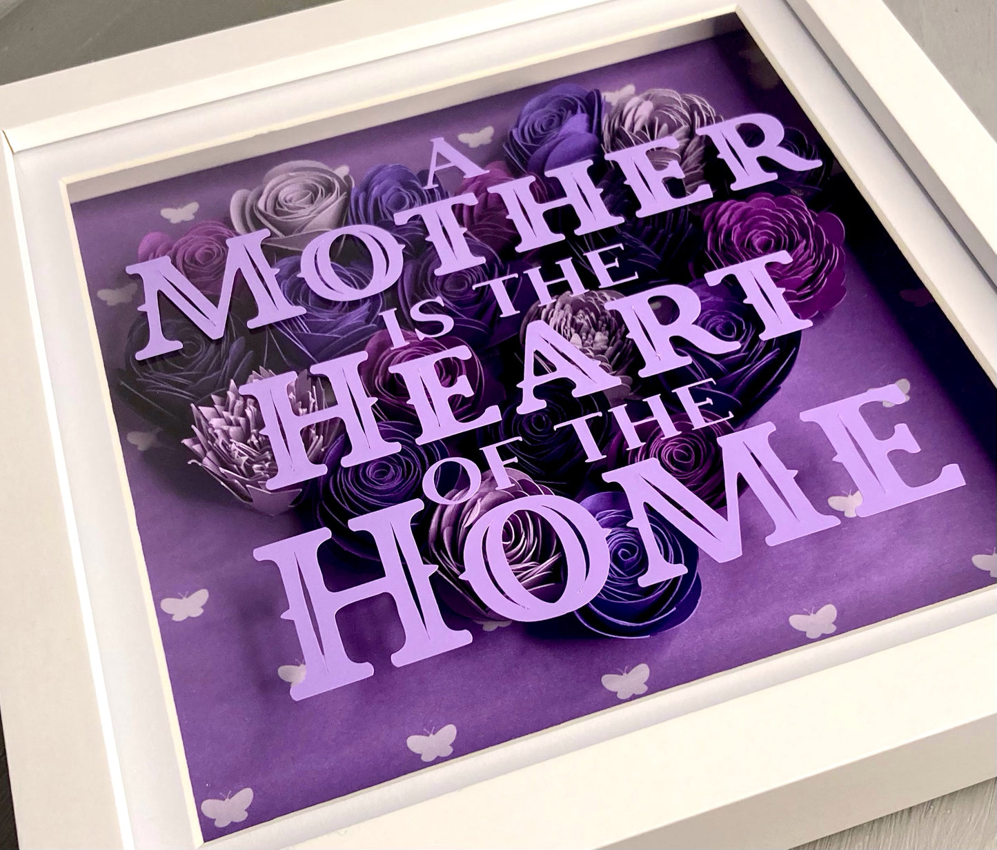 Paper flower heart shadow box with optional custom message (medium frame)