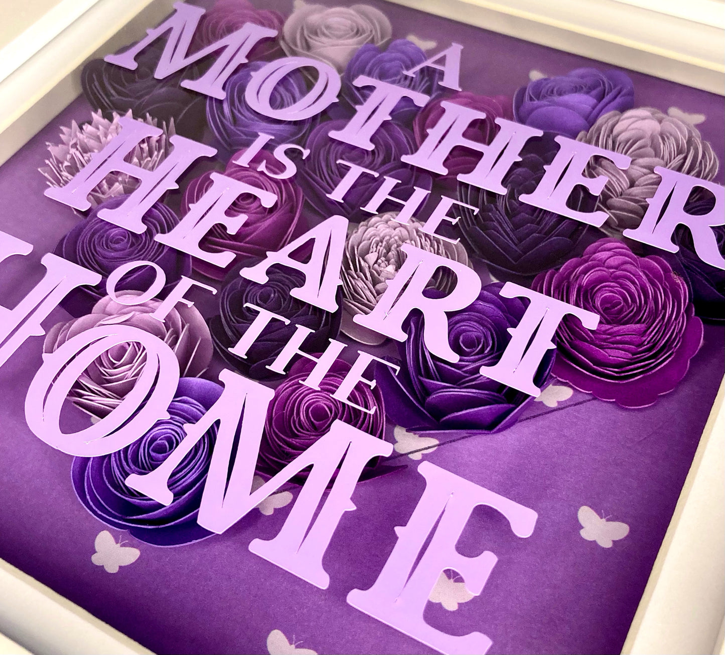 Paper flower heart shadow box with optional custom message (medium frame)