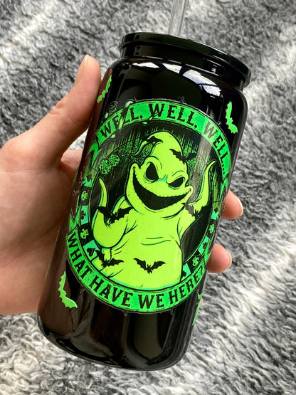 Oogie Boogie - black Libbey cup - glass can with straw