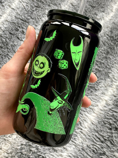 Oogie Boogie - black Libbey cup - glass can with straw