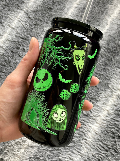 Oogie Boogie - black Libbey cup - glass can with straw