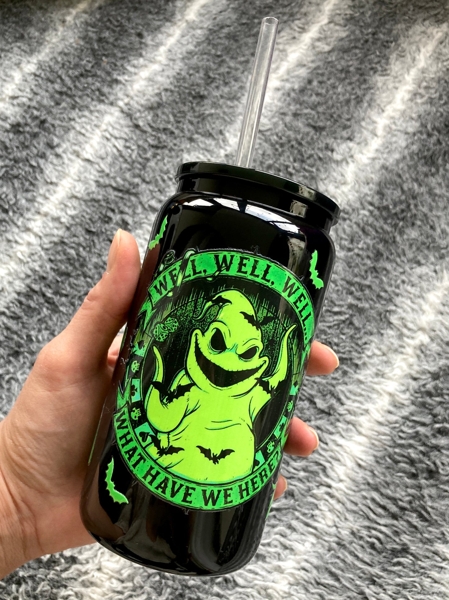 Oogie Boogie - black Libbey cup - glass can with straw