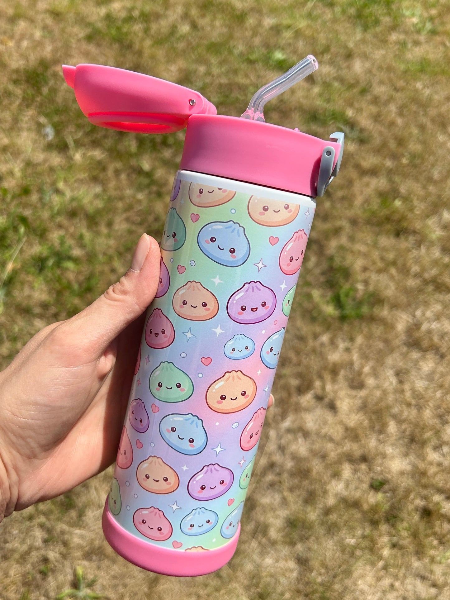 Dumplings squishy pink 500ml insulated water bottle