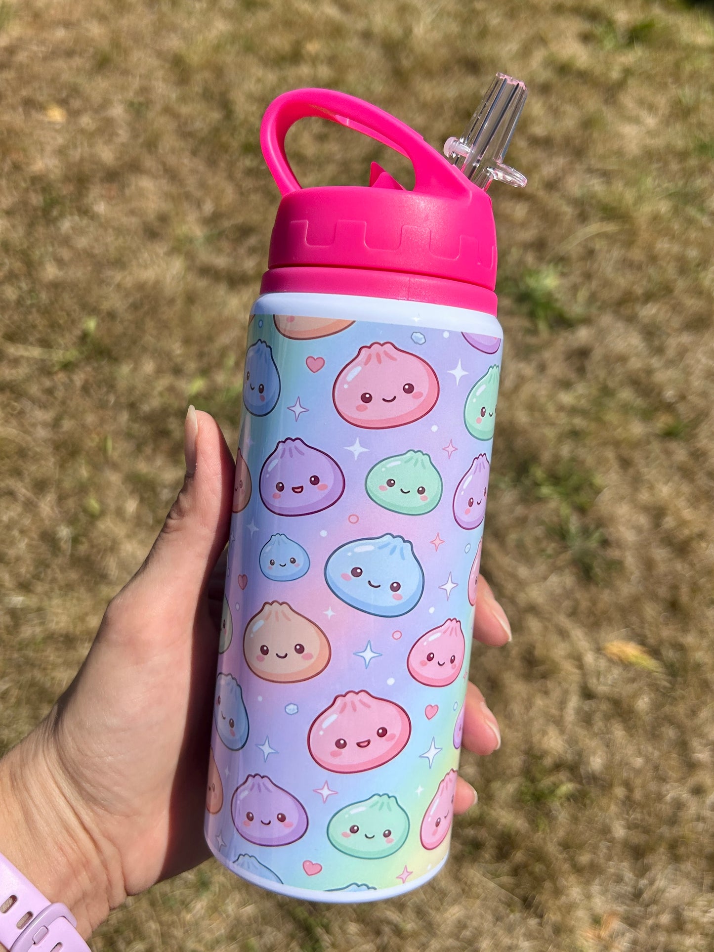 Dumplings squishy pink 600ml water bottle
