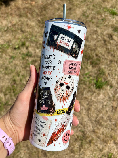 Horror Movie Night skinny tumbler