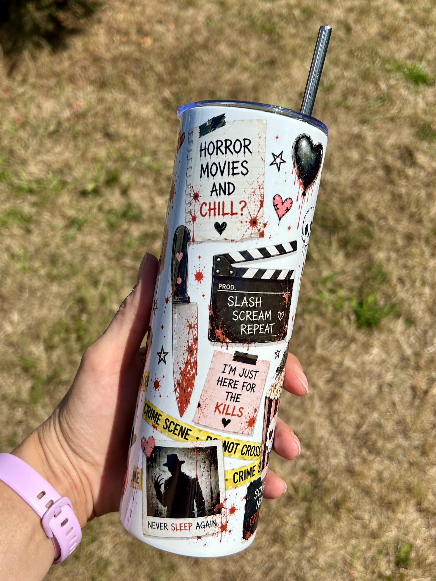 Horror Movie Night skinny tumbler