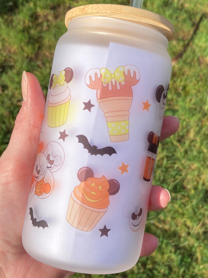Halloween Mickey parks - Libbey cup - glass can with straw handmade
