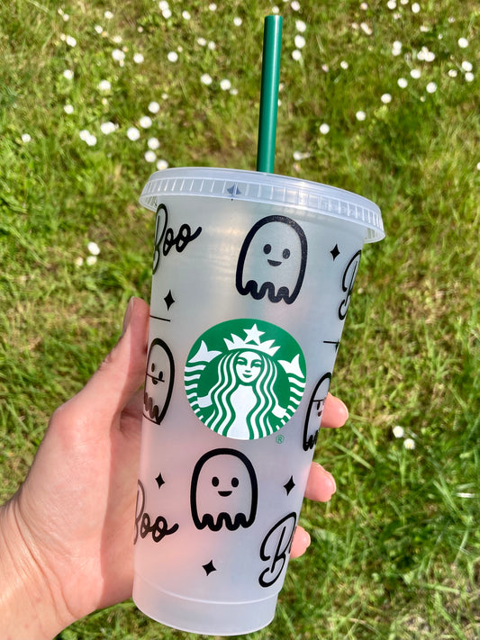 Starbucks custom cold cup with ghost design