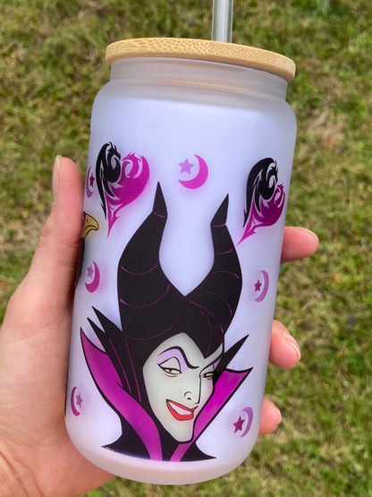 Maleficent - Call Me Queen - Libbey cup - glass can with bamboo lid and glass straw
