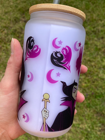 Maleficent - Call Me Queen - Libbey cup - glass can with bamboo lid and glass straw