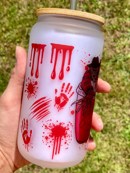 Horror Villains - Libbey cup - glass can with bamboo lid and glass straw