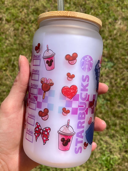 Starbucks Cheshire Cats - Alice in Wonderland - Libbey cup - glass can with bamboo lid and glass straw