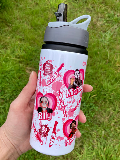 Horror movie villains - Pink hearts - water bottle 600ml