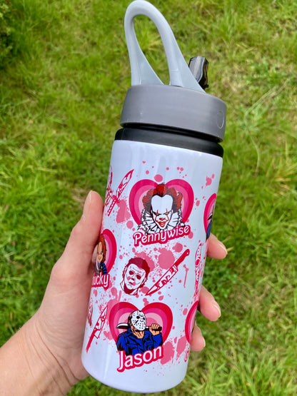 Horror movie villains - Pink hearts - water bottle 600ml