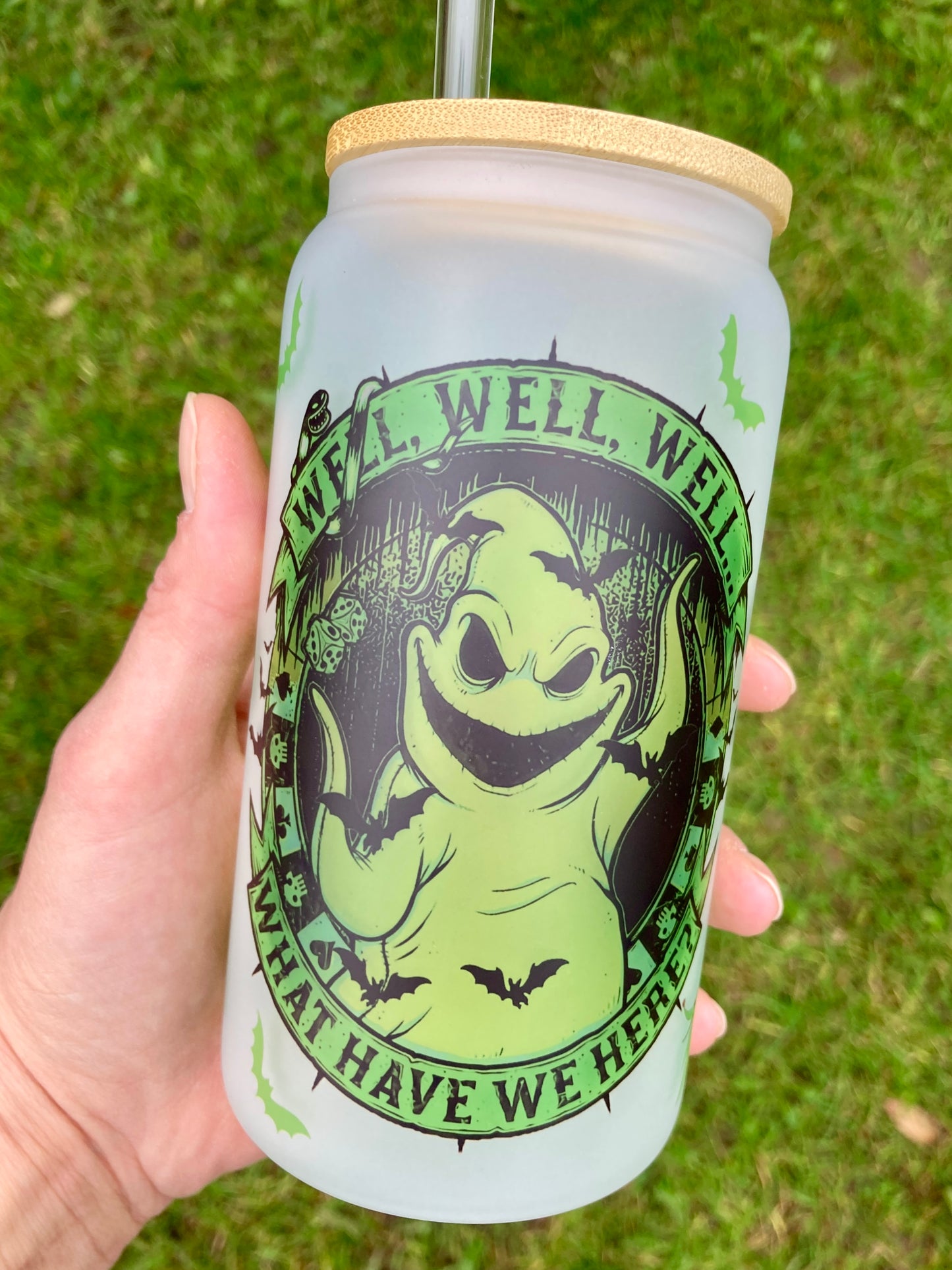 NBC Oogie Boogie - Libbey cup - glass can with bamboo lid and glass straw