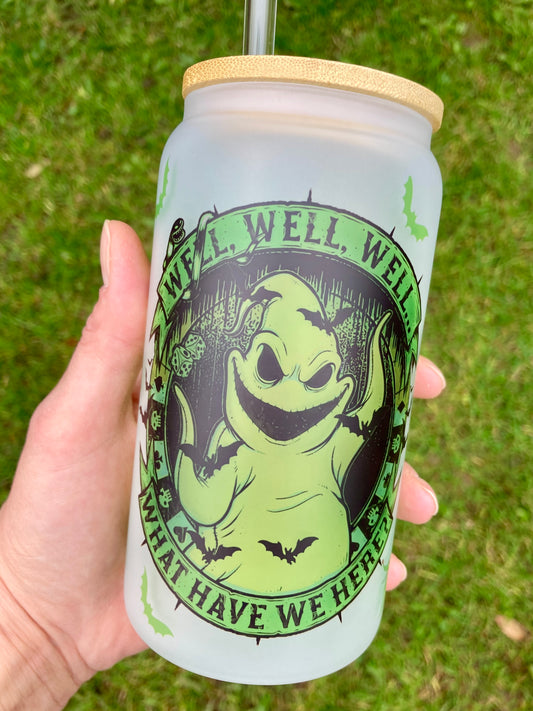 NBC Oogie Boogie - Libbey cup - glass can with bamboo lid and glass straw