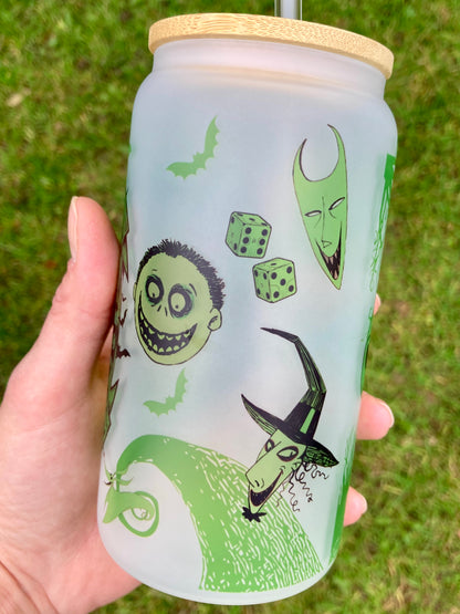 NBC Oogie Boogie - Libbey cup - glass can with bamboo lid and glass straw