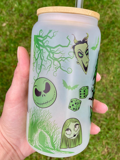 NBC Oogie Boogie - Libbey cup - glass can with bamboo lid and glass straw