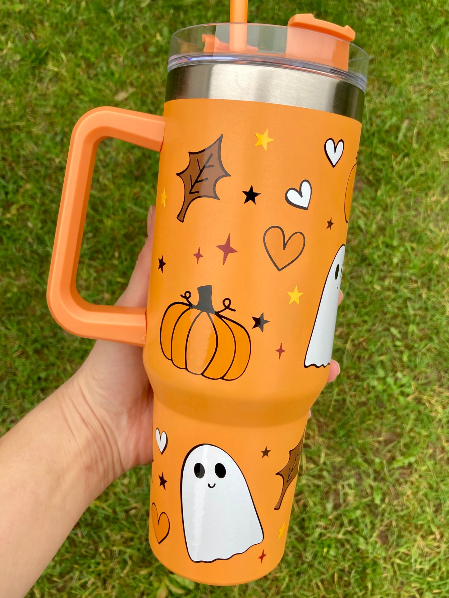 Halloween ghosts & pumpkins - Orange - 40oz tumbler
