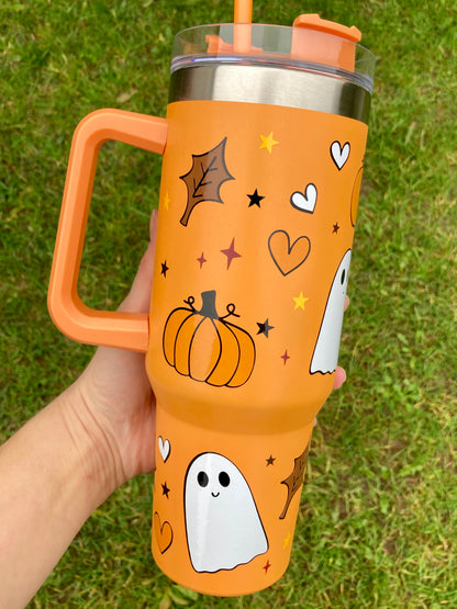 Halloween ghosts & pumpkins - Orange - 40oz tumbler