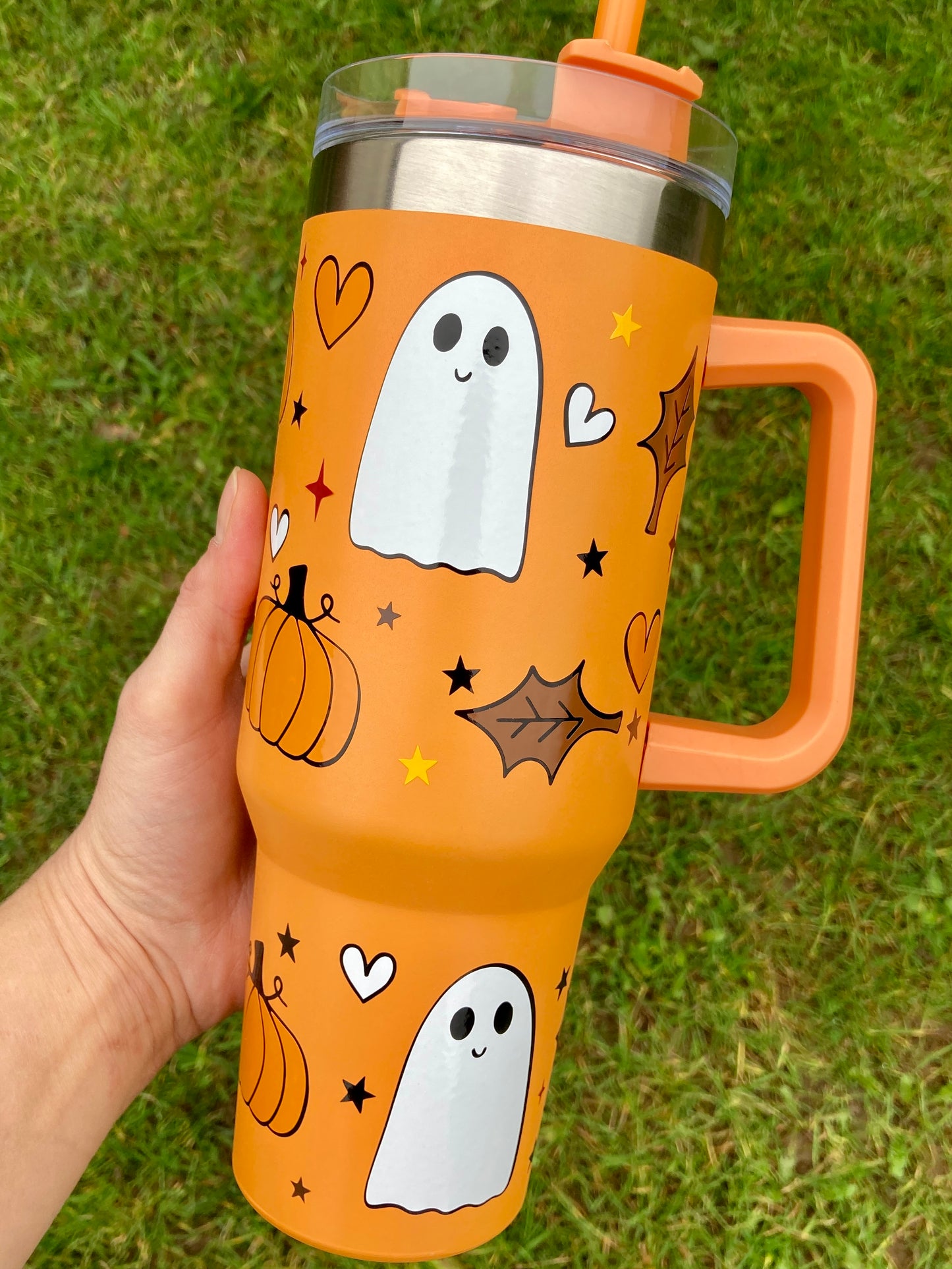 Halloween ghosts & pumpkins - Orange - 40oz tumbler