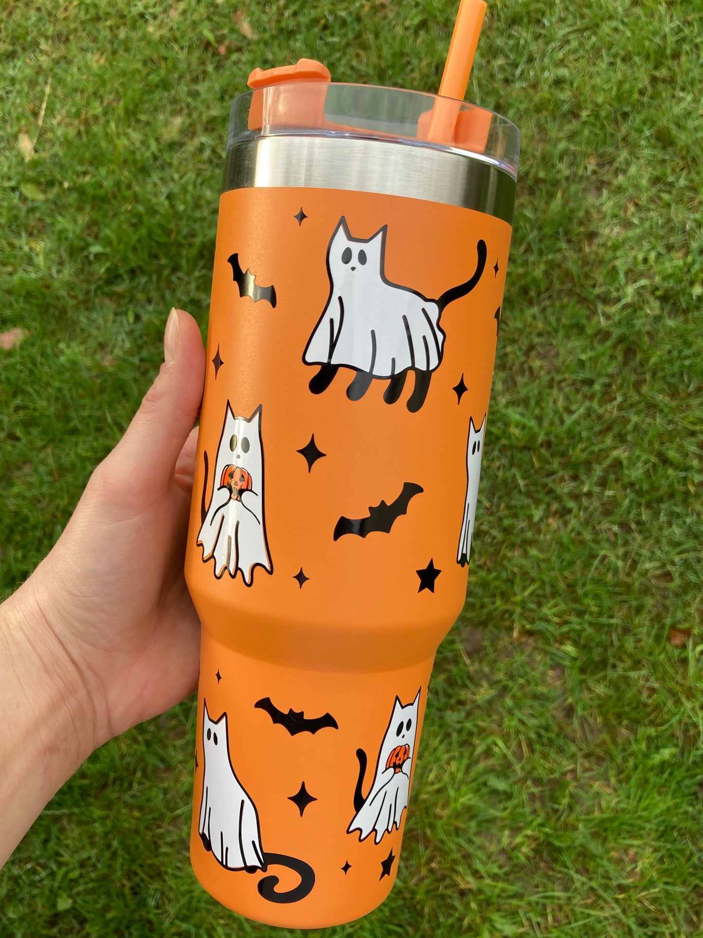 Ghost cats & bats - Orange - 40oz tumbler