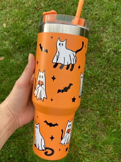 Ghost cats & bats - Orange - 40oz tumbler