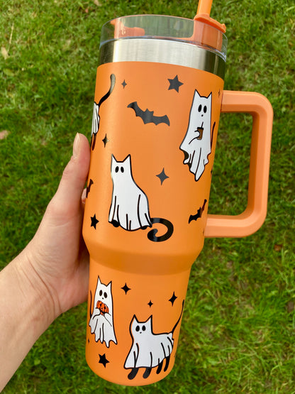 Ghost cats & bats - Orange - 40oz tumbler