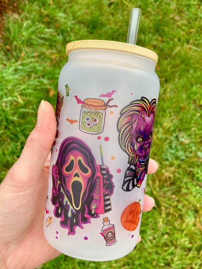 Horror Villains - Libbey cup - glass can with bamboo lid and glass straw