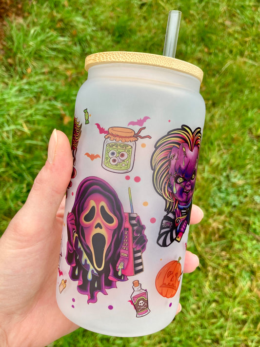Horror Villains - Libbey cup - glass can with bamboo lid and glass straw