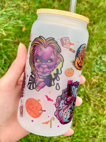 Horror Villains - Libbey cup - glass can with bamboo lid and glass straw