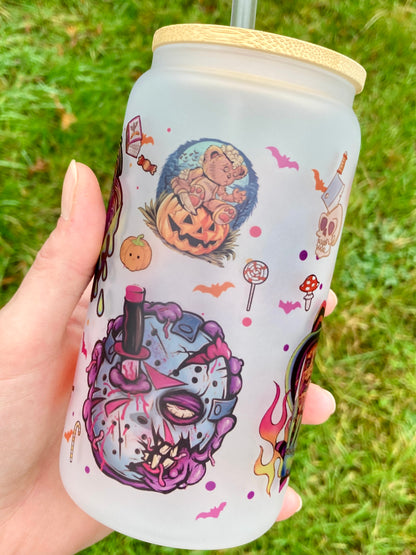 Horror Villains - Libbey cup - glass can with bamboo lid and glass straw