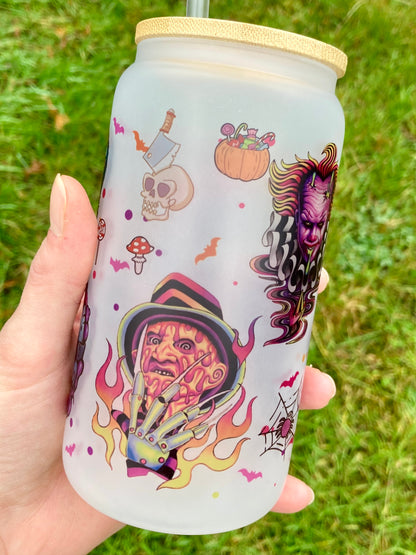 Horror Villains - Libbey cup - glass can with bamboo lid and glass straw