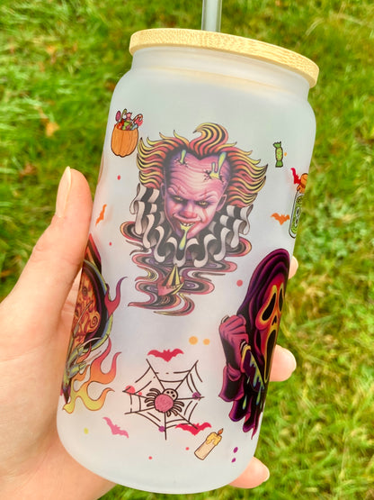 Horror Villains - Libbey cup - glass can with bamboo lid and glass straw