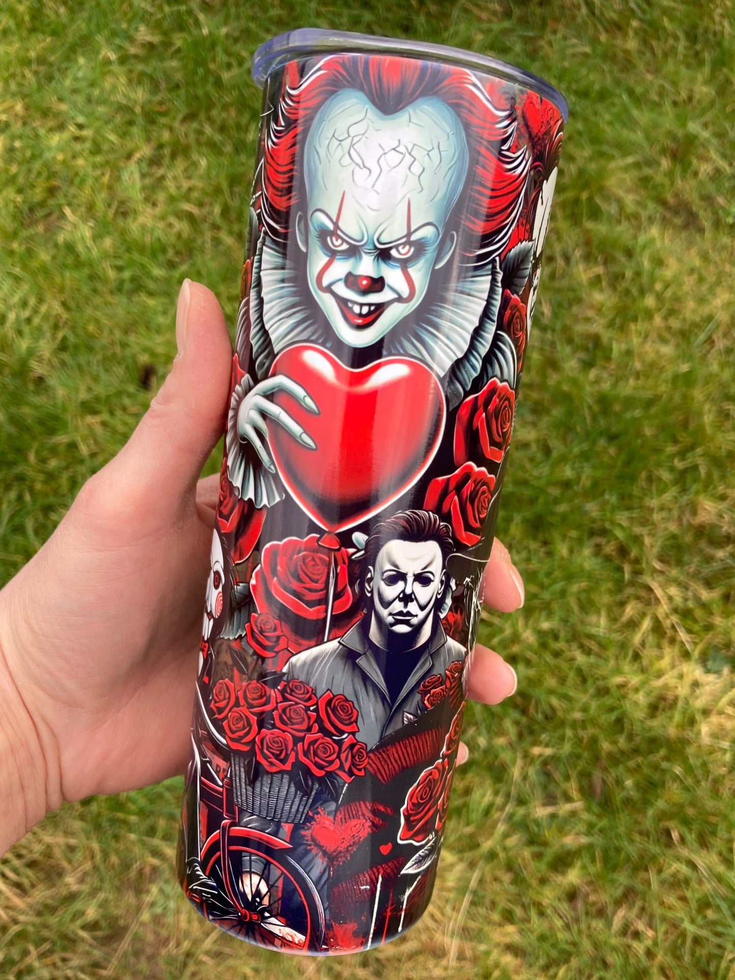 Horror Villains Valentine's skinny tumbler