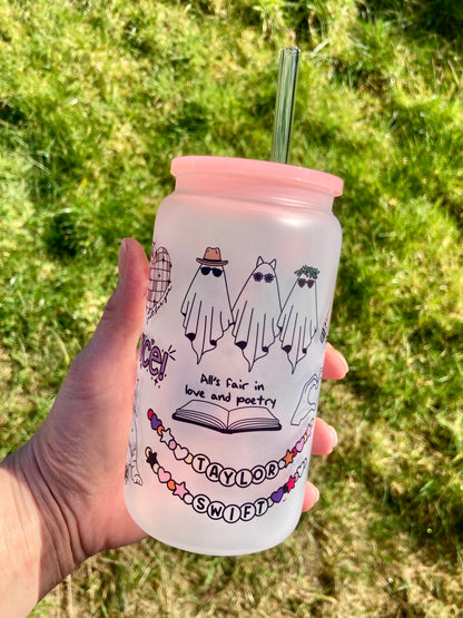 TS albums inspired - Libbey cup - glass can with bamboo lid and glass straw