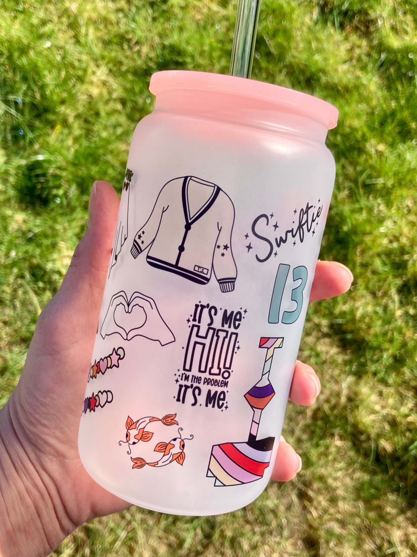 TS albums inspired - Libbey cup - glass can with bamboo lid and glass straw