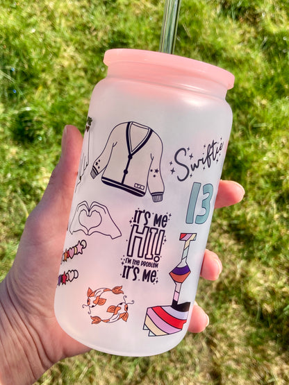 TS albums inspired - Libbey cup - glass can with bamboo lid and glass straw