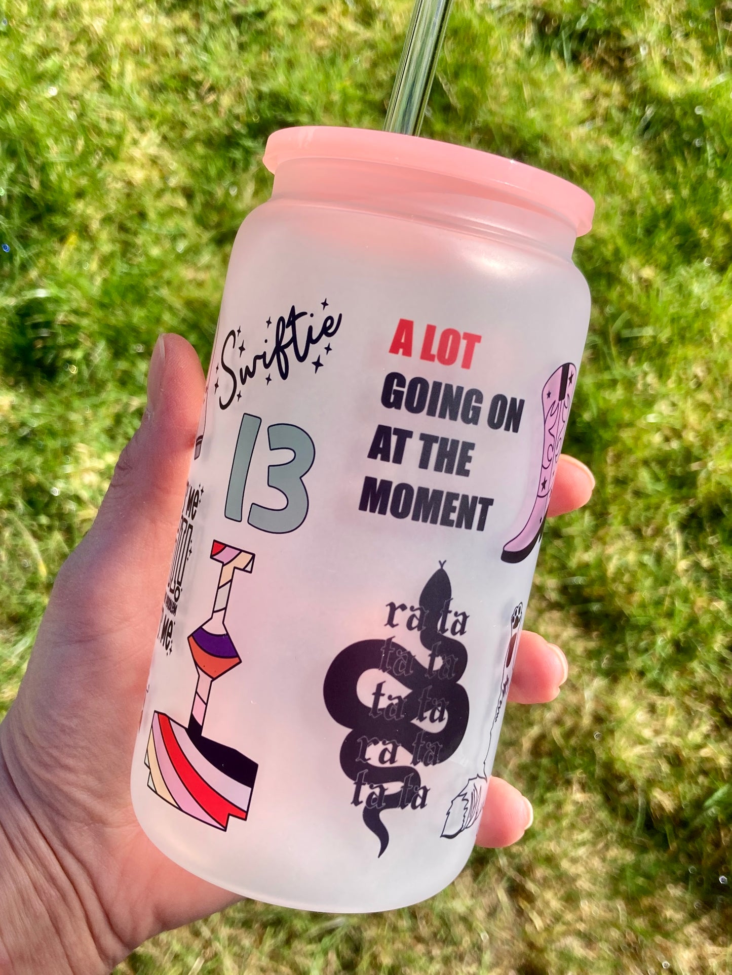 TS albums inspired - Libbey cup - glass can with bamboo lid and glass straw