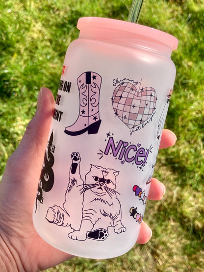 TS albums inspired - Libbey cup - glass can with bamboo lid and glass straw