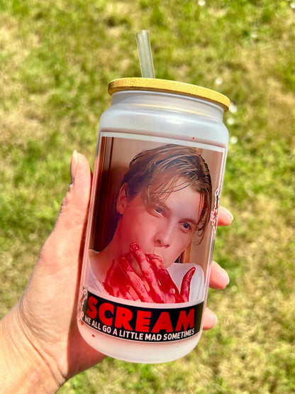 Horror Scream Billy - Libbey cup - glass can with bamboo lid and glass straw