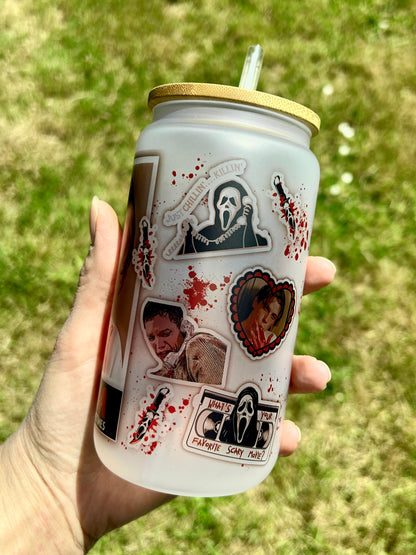 Horror Scream Billy - Libbey cup - glass can with bamboo lid and glass straw