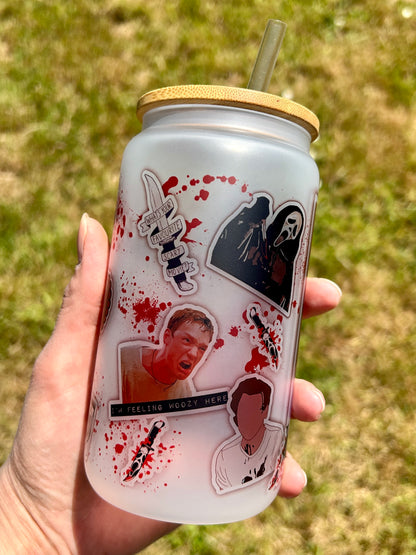 Horror Scream Billy - Libbey cup - glass can with bamboo lid and glass straw